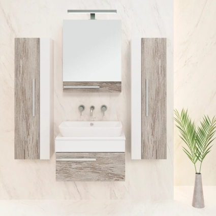Мебель для ванной Runo Вудлайн 65, скандинавский дуб, раковина Caspia 60 Square