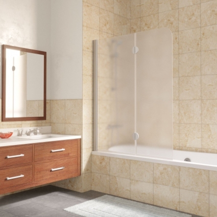 Шторка на ванну Vegas Glass E2V LUX 120 07 10 L профиль матовый хром, стекло сатин