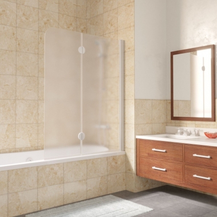 Шторка на ванну Vegas Glass E2V LUX 120 01 10 R профиль белый, стекло сатин