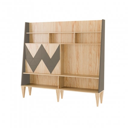 Стенка для гостиной Woodi Woo Wall с геометрическим узором темно-серого цвета