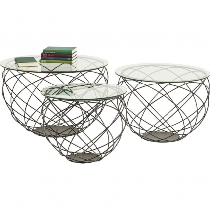 Набор из трех журнальных столиков KARE DESIGN Wire со стеклянными столешницами