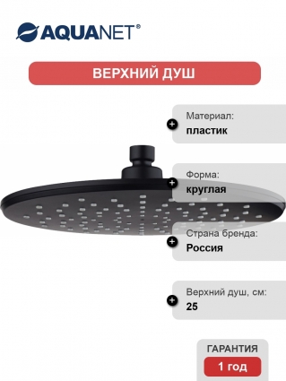 Верхний душ Aquanet Static AF330-84-R250B черный матовый