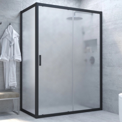 Душевой уголок Vegas Glass ZP+ZPV NOVO 100*90 02М 10 профиль черный матовый, стекло сатин