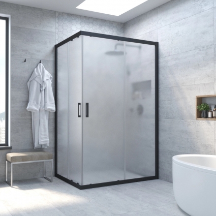 Душевой уголок Vegas Glass ZA-F Novo 120*80 02М 10 профиль черный матовый, стекло сатин