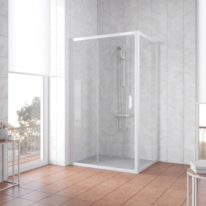 Душевой уголок Vegas Glass ZP+ZPV NOVO 100*80 01 01 профиль белый, стекло прозрачное