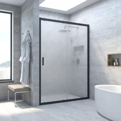 Душевая дверь в нишу Vegas Glass ZP NOVO 105 02М 10 105 см, профиль матовый черный, стекло сатин