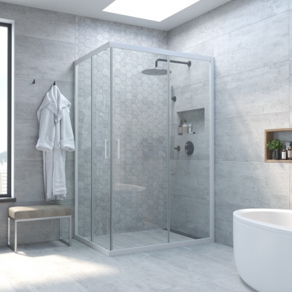 Душевой уголок Vegas Glass ZA-F Novo 90*80 01 01 профиль белый, стекло прозрачное