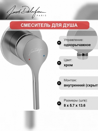 Смеситель Jacob Delafon Elate E25754-CP для душа С ВНУТРЕННЕЙ ЧАСТЬЮ