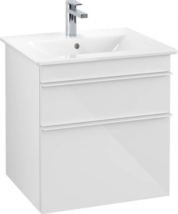 Тумба для комплекта Villeroy & Boch Venticello 55 glossy white, с белыми ручками