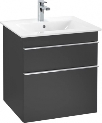 Тумба для комплекта Villeroy & Boch Venticello 55 black matt lacquer, с ручками хром