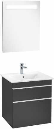 Мебель для ванной Villeroy & Boch Venticello 55 black matt lacquer, с белыми ручками