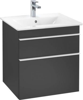Тумба с раковиной Villeroy & Boch Venticello 55 black matt lacquer, с белыми ручками
