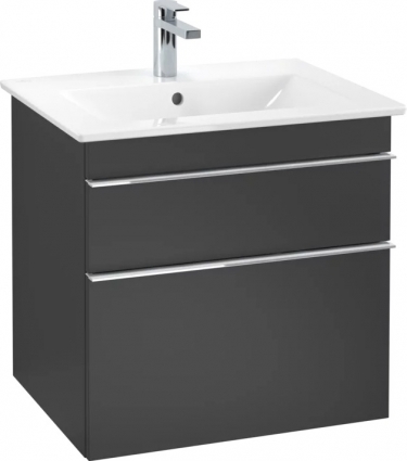 Тумба для комплекта Villeroy & Boch Venticello 60 black matt lacquer, с ручками хром