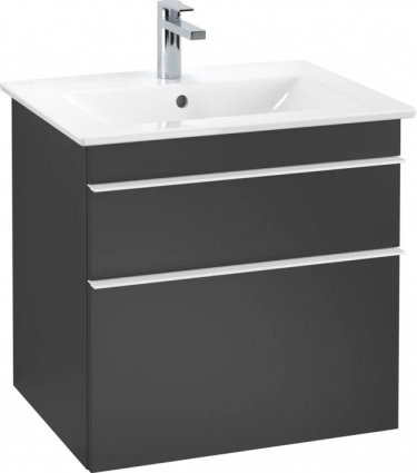 Тумба для комплекта Villeroy & Boch Venticello 60 black matt lacquer, с белыми ручками