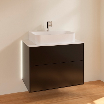 Тумба с раковиной Villeroy & Boch Finion 80 black matt lacquer, glass white matt, с настенным освещением
