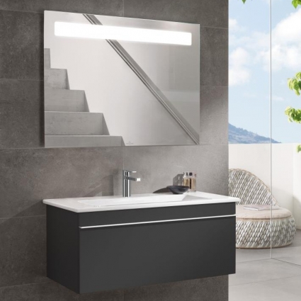 Мебель для ванной Villeroy & Boch Venticello 95 black matt lacquer, с белой ручкой