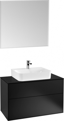 Мебель для ванной Villeroy & Boch Finion 100 black matt lacquer, glass black matt, с настенным освещением