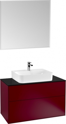 Мебель для ванной Villeroy & Boch Finion 100 peony matt lacquer, glass black matt, с настенным освещением
