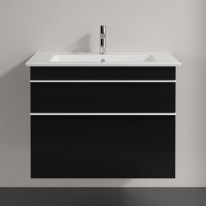 Тумба для комплекта Villeroy & Boch Venticello 80 black matt lacquer, с белыми ручками