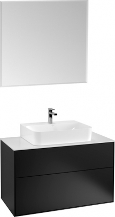 Мебель для ванной Villeroy & Boch Finion 100 black matt lacquer, glass white matt, с настенным освещением