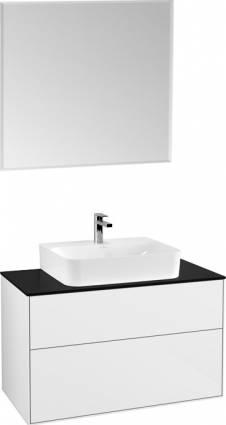 Мебель для ванной Villeroy & Boch Finion 100 glossy white lacquer, glass black matt, с настенным освещением