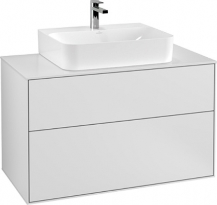 Тумба с раковиной Villeroy & Boch Finion 100 white matt lacquer, glass white matt, с настенным освещением