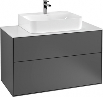 Тумба с раковиной Villeroy & Boch Finion 100 anthracite matt lacquer, glass white matt, с настенным освещением