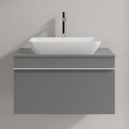 Тумба с раковиной Villeroy & Boch Venticello 75 glossy grey, с белой ручкой