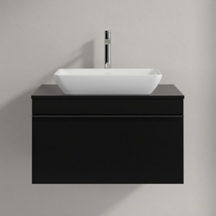 Тумба для комплекта Villeroy & Boch Venticello 75 black matt lacquer, с ручкой хром