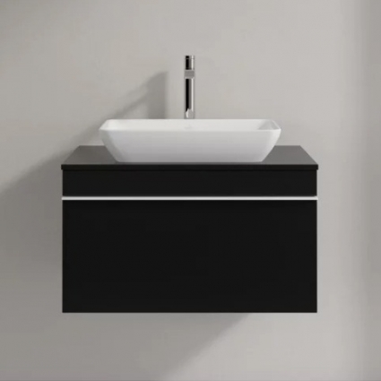 Тумба для комплекта Villeroy & Boch Venticello 75 black matt lacquer, с белой ручкой