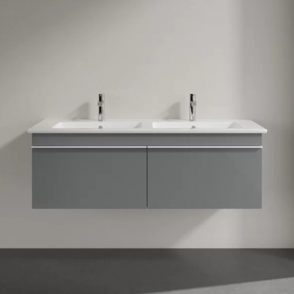 Тумба для комплекта Villeroy & Boch Venticello 125 glossy grey, с белыми ручками