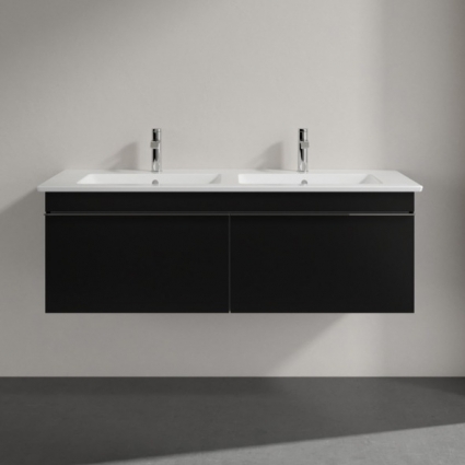 Тумба для комплекта Villeroy & Boch Venticello 125 black matt lacquer, с ручками хром