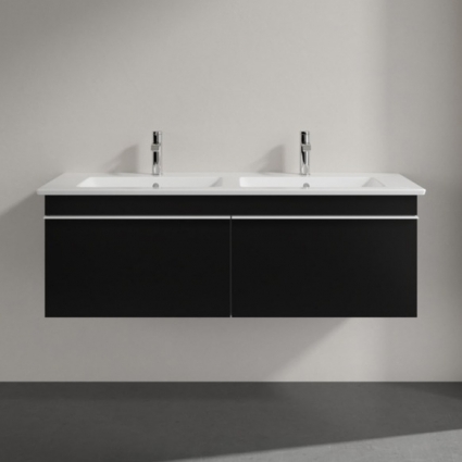 Тумба с раковиной Villeroy & Boch Venticello 125 black matt lacquer, с белыми ручками