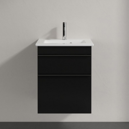Тумба с раковиной Villeroy & Boch Venticello 46 black matt lacquer, с ручками хром