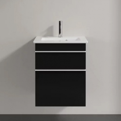 Тумба с раковиной Villeroy & Boch Venticello 46 black matt lacquer, с белыми ручками