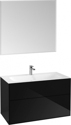 Мебель для ванной Villeroy & Boch Finion 100 glossy black lacquer, с настенным освещением