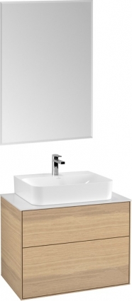 Мебель для ванной Villeroy & Boch Finion 80 oak veneer, glass white matt, с настенным освещением