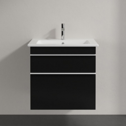 Тумба с раковиной Villeroy & Boch Venticello 60 black matt lacquer, с белыми ручками