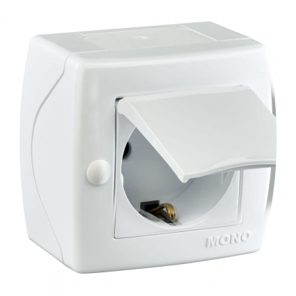 Розетка 2К+З Mono Electric Octans IP20 16A 250V с крышкой винтовое подключение белый 104-010107-118