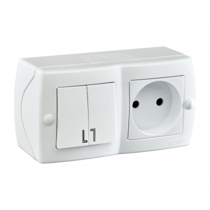 Выключатель - розетка Mono Electric Octans IP20 двухклавишный - 2К белый 104-010101-182