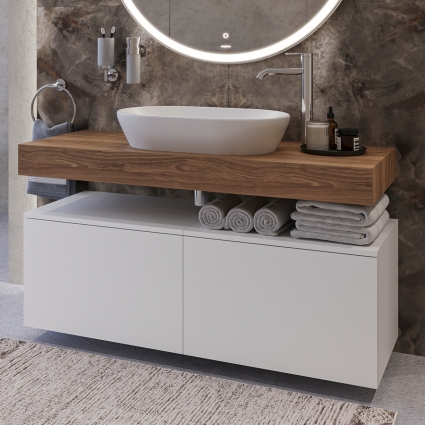 Столешница с раковиной Duravit D-Neo 60, дуб французский, 120, без отверстий + 2 тумбы 60