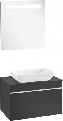 Мебель для ванной Villeroy & Boch Venticello 75 black matt lacquer, с белой ручкой