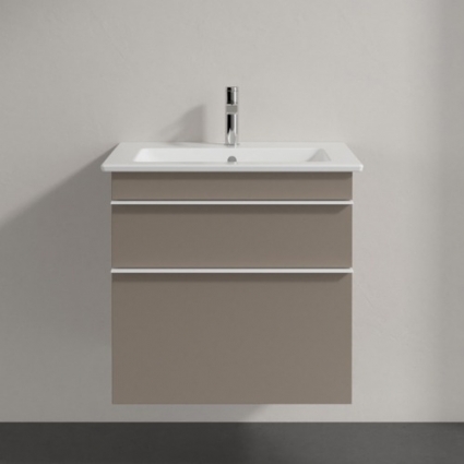 Тумба с раковиной Villeroy & Boch Venticello 60 truffle grey, с белыми ручками