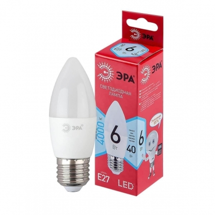 Лампа светодиодная ЭРА E27 6W 4000K матовая LED B35-6W-840-E27 R Б0050232