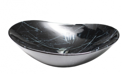 Раковина CeramaLux NC 7404BM 60.5 x 36 x 14 см накладная, округлая, черный мрамор