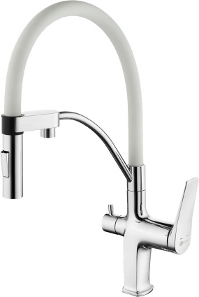 Смеситель Lemark Comfort LM3074C-White для кухонной мойки, хром/белый