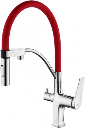 Смеситель Lemark Comfort LM3074C-Red для кухонной мойки, хром/красный