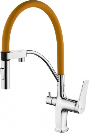 Смеситель Lemark Comfort LM3074C-Orange для кухонной мойки, хром/оранжевый