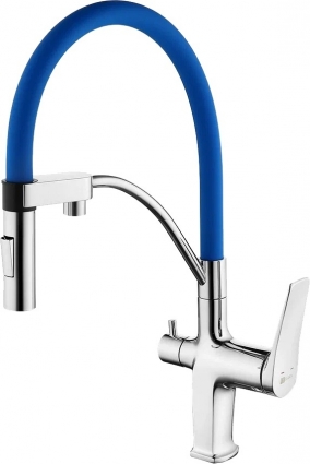 Смеситель Lemark Comfort LM3074C-Blue для кухонной мойки, хром/синий