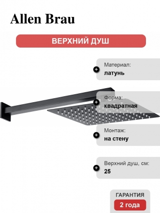 Верхний душ Allen Brau Infinity 5.21019-31 чёрный матовый